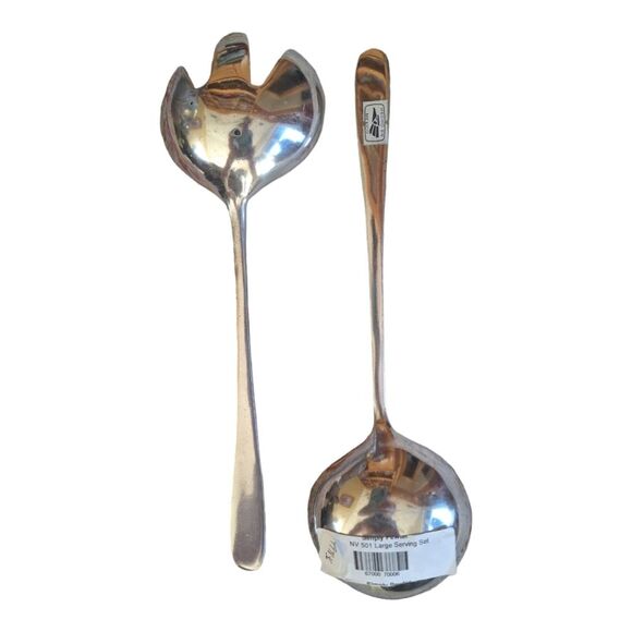 Large Vintage Mexican Pewter Salad Serving Bowl Set NEW in original Box Unused - Picture 3 of 16